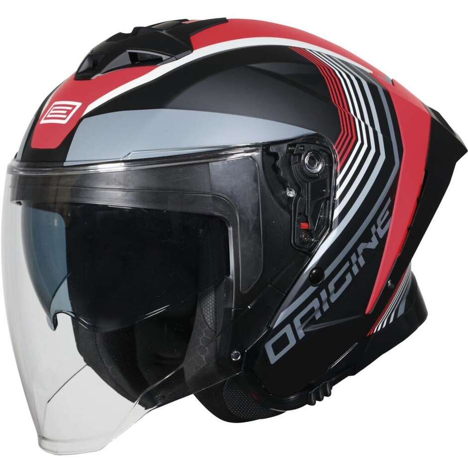 Casco Moto Jet ORIGINE APRICA SHADE Rosso Nero Opaco 22.06