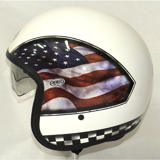 Casco moto jet premier vintage in fibra con visierino integrato Flag Usa 8