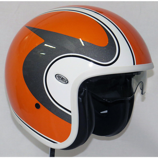 Casco moto jet premier vintage in fibra con visierino integrato M Orange