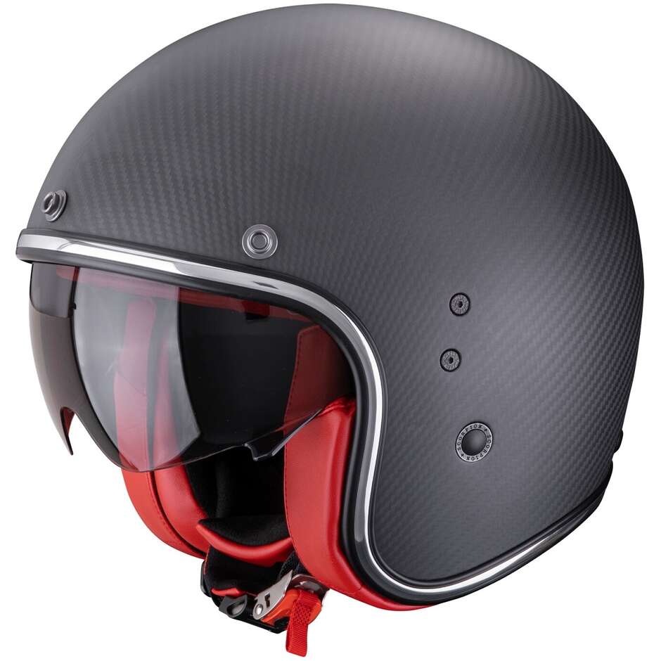 Casco Moto Jet Scorpion BELFAST EVO CARBON SOLID Nero opaco Rosso
