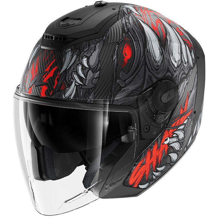 Casco Moto Jet RS JET CARBON SHAYTAN Mat Nero Rosso An taglia M