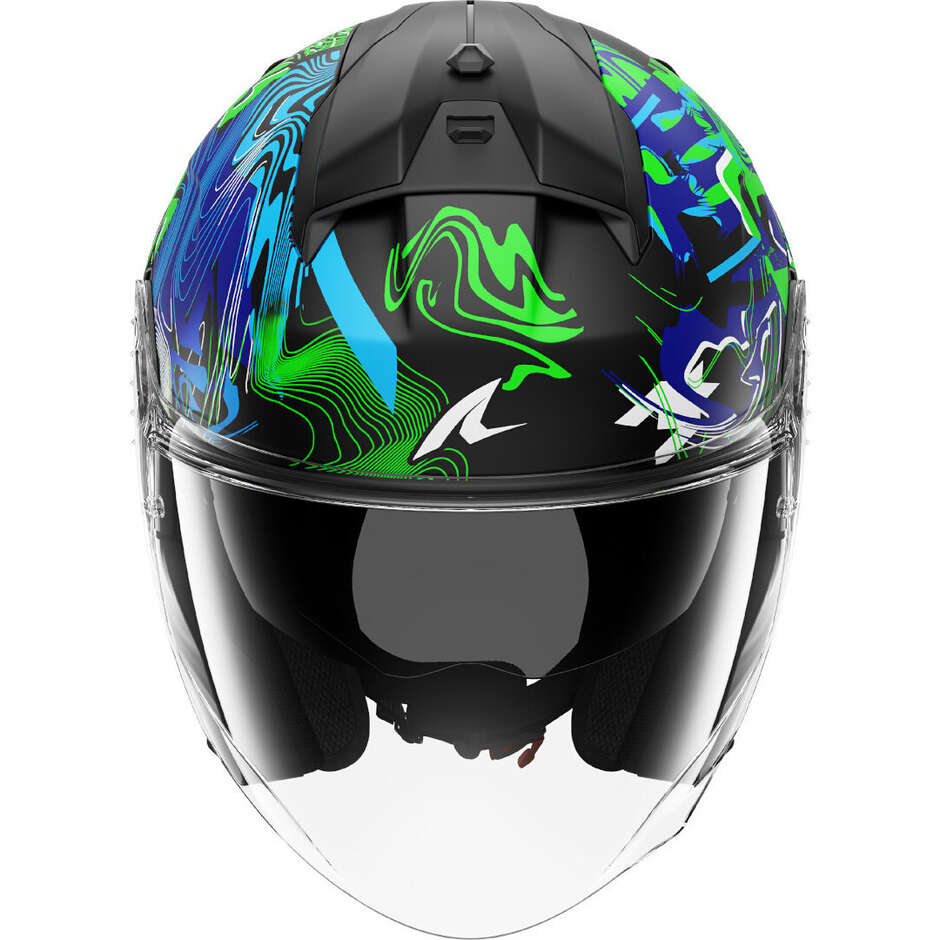 Casco Moto Jet  Shark SKWAL JET PRANZ Mat Nero Verde Blu