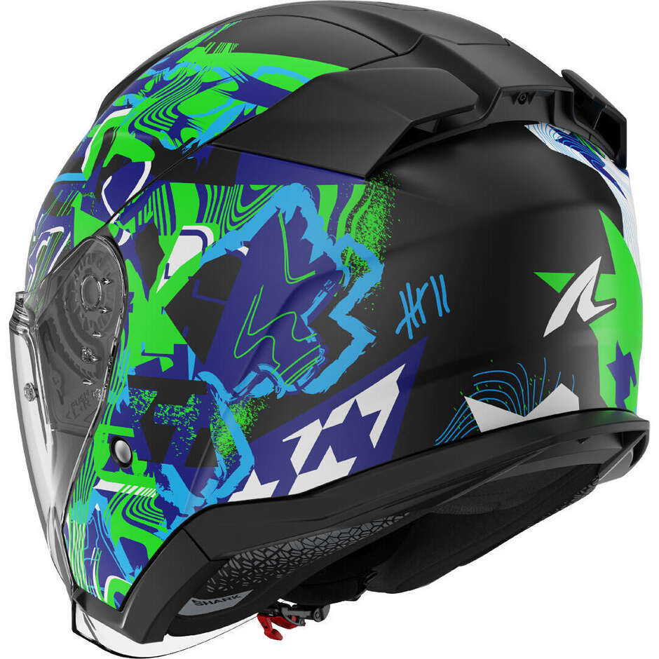 Casco Moto Jet  Shark SKWAL JET PRANZ Mat Nero Verde Blu