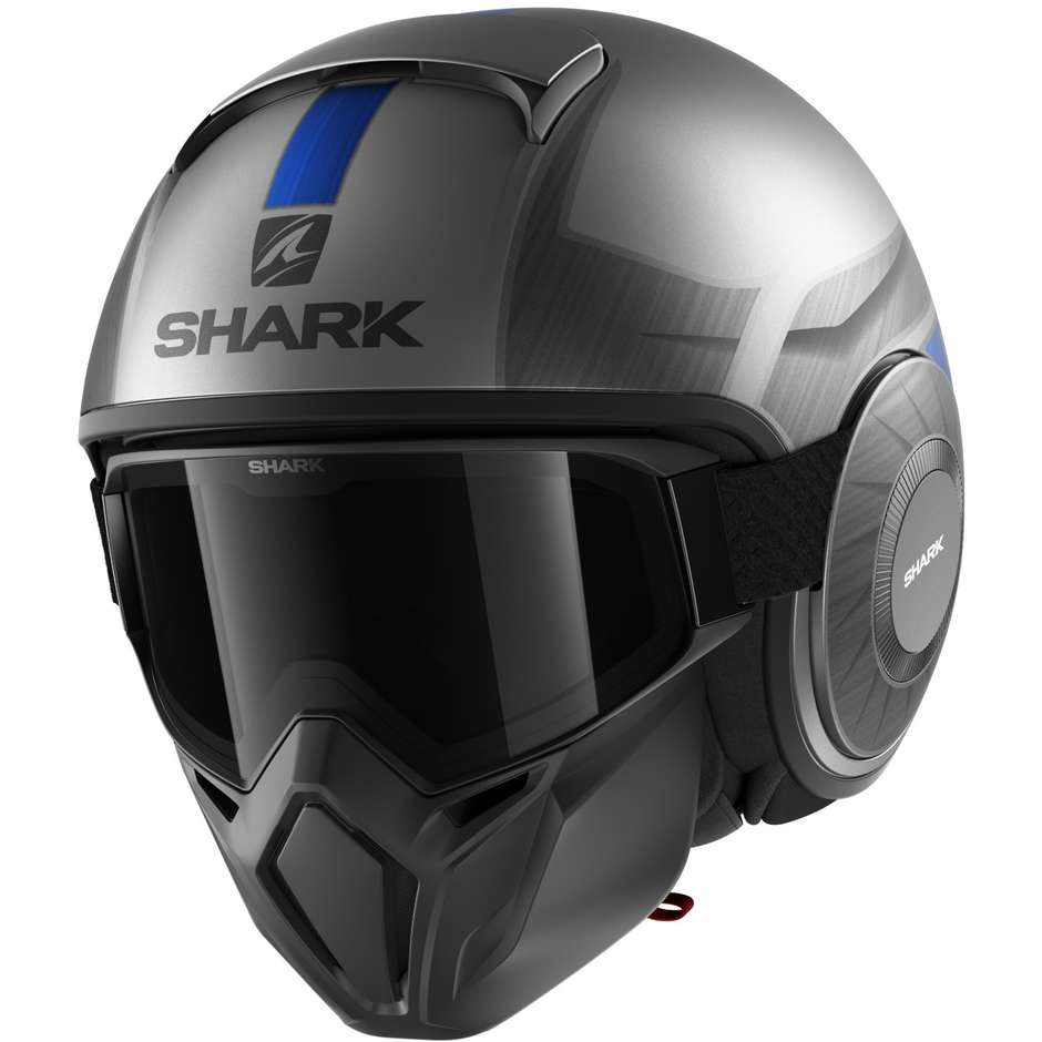 Casco Moto Jet Shark STREET DRAK TRIBUTE RM Antracite Cromato Blu