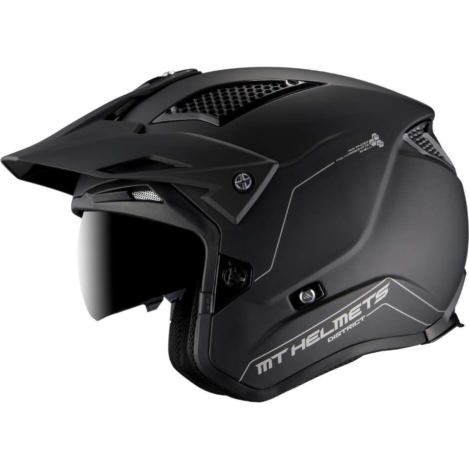 Casco Moto Jet  Trial MT Helmets DISTRICT sv 22.06 Solid A1 Nero Opaco
