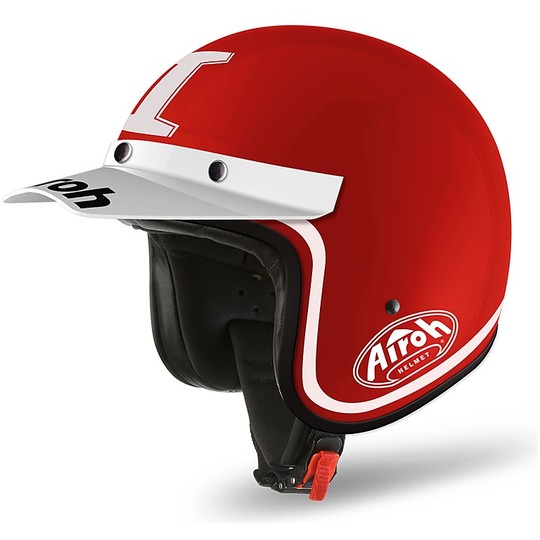 Casco Moto Jet Vintage Airoh Six Days Trophy Rosso Lucido