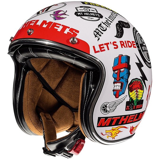 Casco Moto Jet Vintage MT Helmets Le Mans SV 2 ANARCHY A0 Bianco Lucido