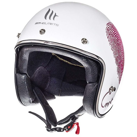 Casco Moto Jet Vintage MT Helmets Le Mans SV 2 Love A0 Bianco Rosa