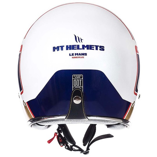 Casco Moto Jet Vintage MT Helmets Le Mans SV 2 NUMBERPLATE A0 Bianco Oro