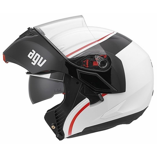 Casco Moto Modulare Agv Compact New Doppia Omologazione Multi Course Bianco Rosso