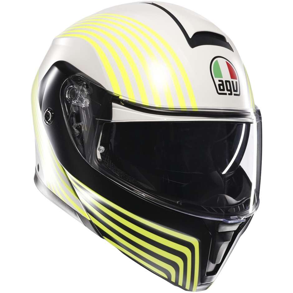 Casco Moto Modulare Agv STREETMODULAR ISEO Opaco Bianco Nero Giallo Fluouo