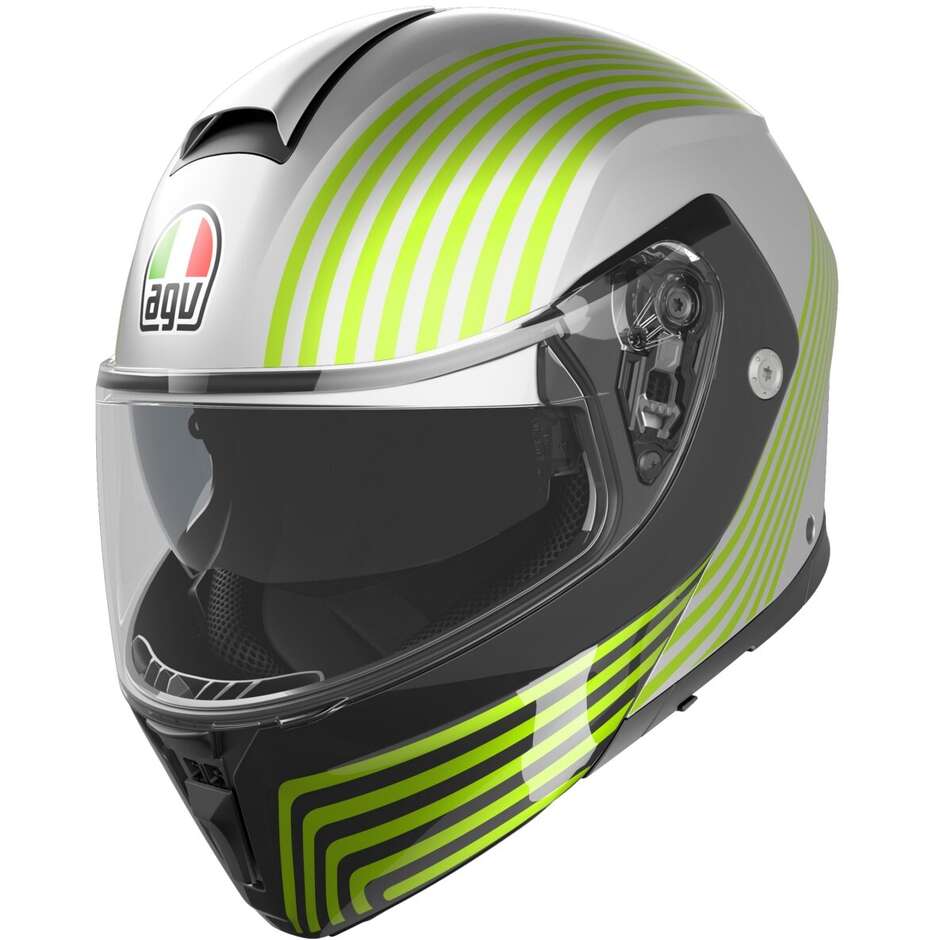 Casco Moto Modulare Agv STREETMODULAR ISEO Opaco Bianco Nero Giallo Fluouo