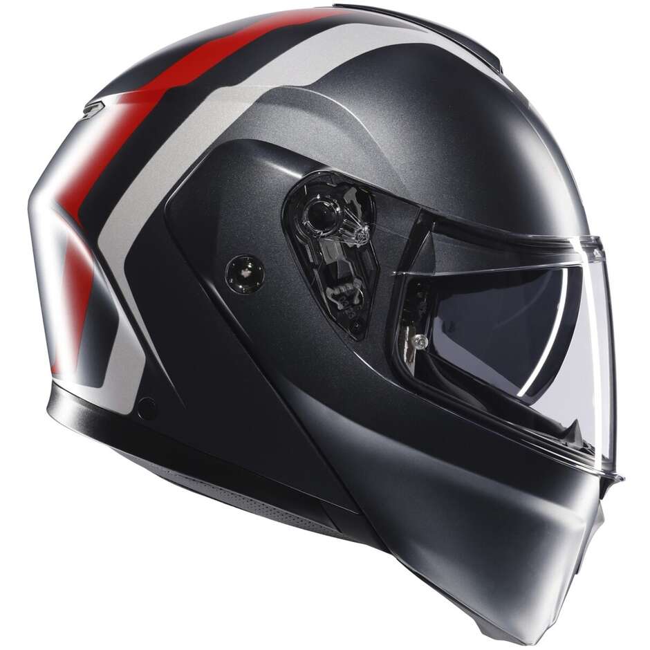 Casco Moto Modulare Agv STREETMODULAR RESIA Opaco Grigio Silver Rosso