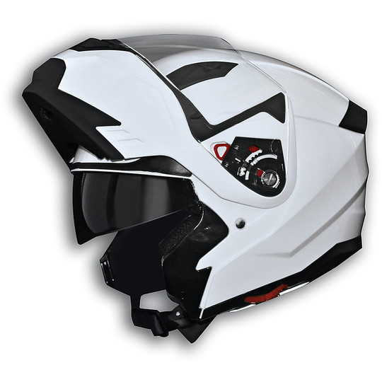 Casco Moto Modulare Apribile Motocubo Flup Cube Pro Bianco Lucido Doppia Visiera 