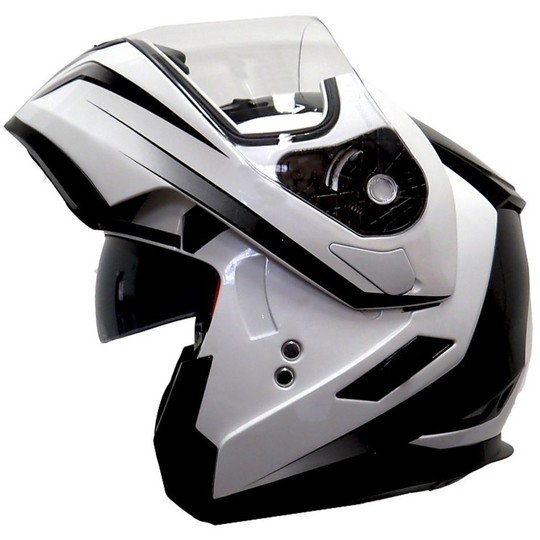 Casco Moto Modulare Apribile One Doppia Visiera Bianco-Nero
