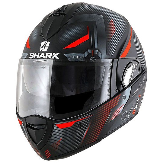 Casco Moto Modulare Apribile Shark EVOLINE 3 SHAZER Nero  Rosso Opaco