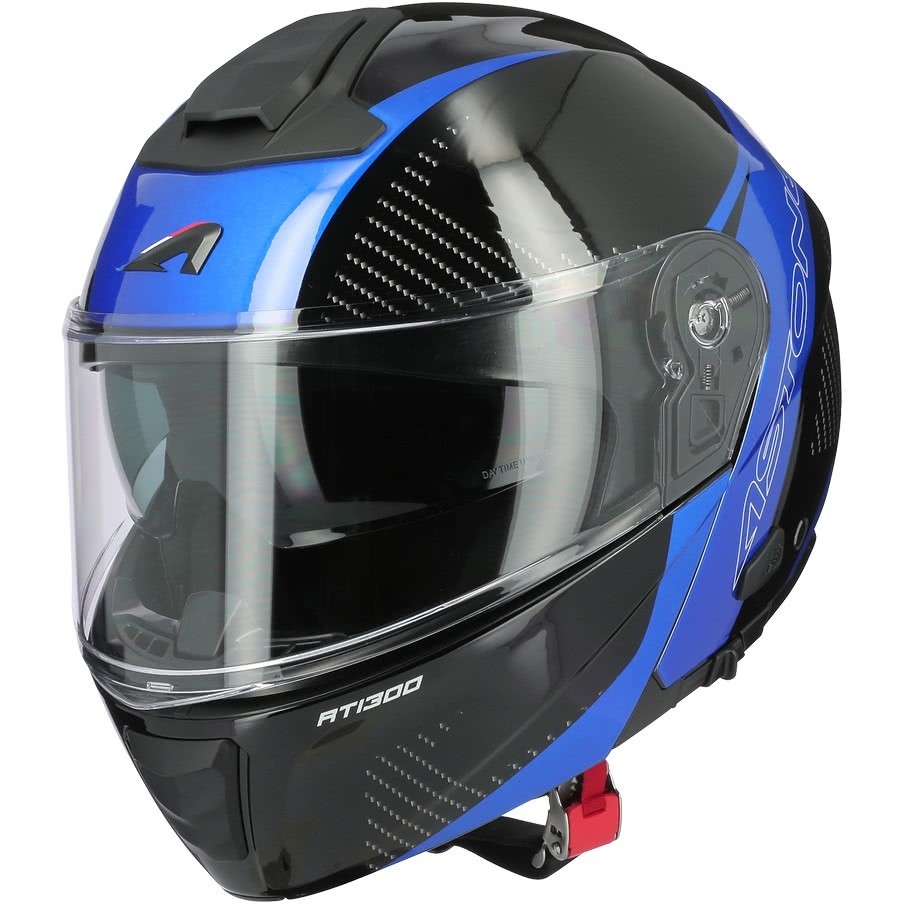 Casco Moto Modulare Doppia Omolgazione Astone RT1300 f ONE Nero Cromato Blu