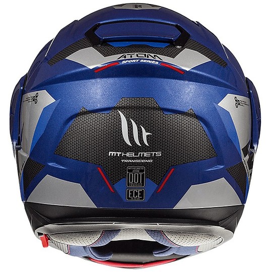 Casco Moto Modulare Doppia Visiera MT Helmet ATOM SV TRANSCEND E7 Blu Lucido