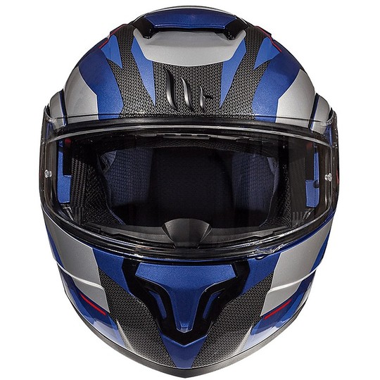 Casco Moto Modulare Doppia Visiera MT Helmet ATOM SV TRANSCEND E7 Blu Lucido