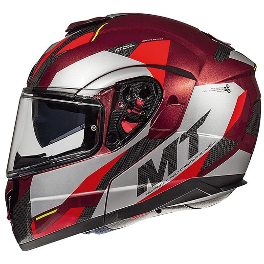 Casco Moto Modulare Doppia Visiera MT Helmet ATOM SV TRANSCEND F5 Rosso Lucido
