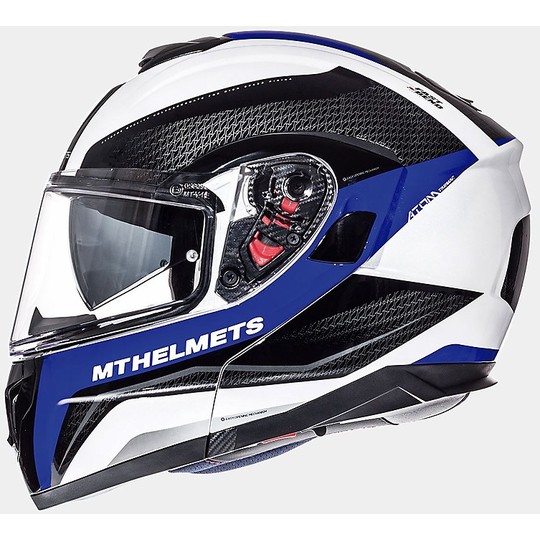 Casco Moto Modulare MT Helmets ATOM sv Tarmac Nero Bianco Blu 
