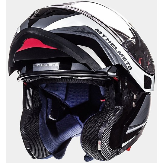 Casco Moto Modulare MT Helmets ATOM sv Tarmac Nero Bianco Opaco e Lucido