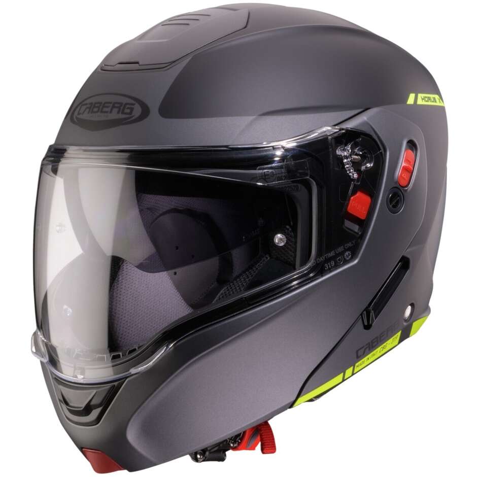 Casco Moto Modulare Omologato P/J Caberg HORUS X RAY Nero Opaco Grigio Giallo Fluo