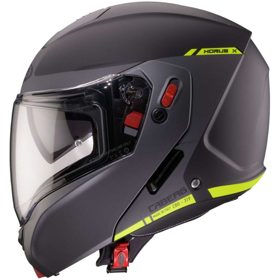 Casco Moto Modulare Omologato P/J Caberg HORUS X RAY Nero Opaco Grigio Giallo Fluo