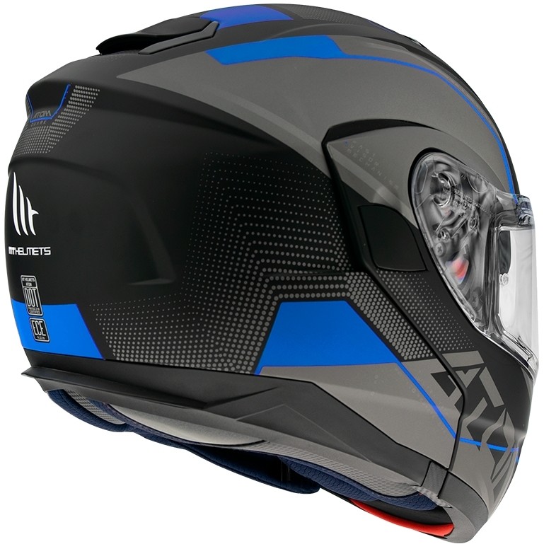 Casco Moto Modulare Omologato P/J Mt Helmet ATOM QUARK A7 Nero Opaco Blu