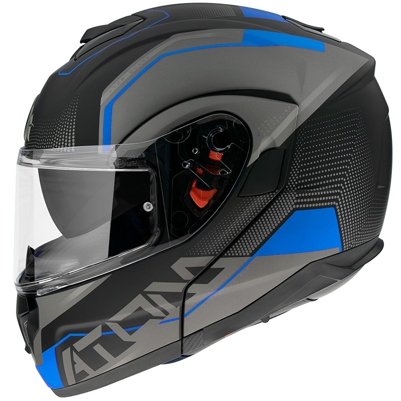 Casco Moto Modulare Omologato P/J Mt Helmet ATOM QUARK A7 Nero Opaco Blu