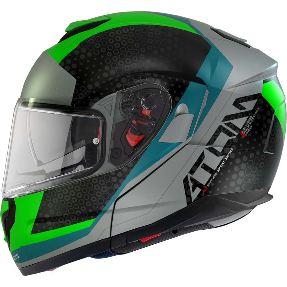 Casco Moto Modulare Omologato P/J Mt Helmet ATOM sv ADVENTURE A6 Verde Fluo Lucido