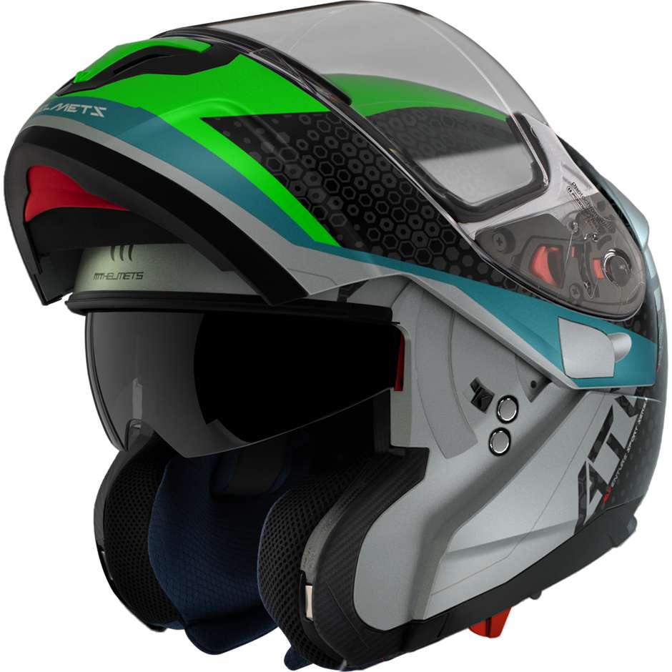 Casco Moto Modulare Omologato P/J Mt Helmet ATOM sv ADVENTURE A6 Verde Fluo Lucido