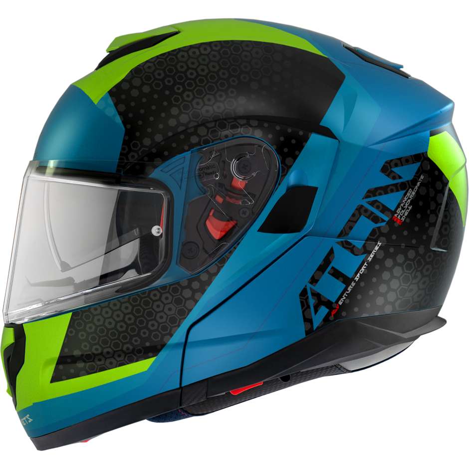 Casco Moto Modulare Omologato P/J Mt Helmet ATOM sv ADVENTURE A7 Azzurro Lucido