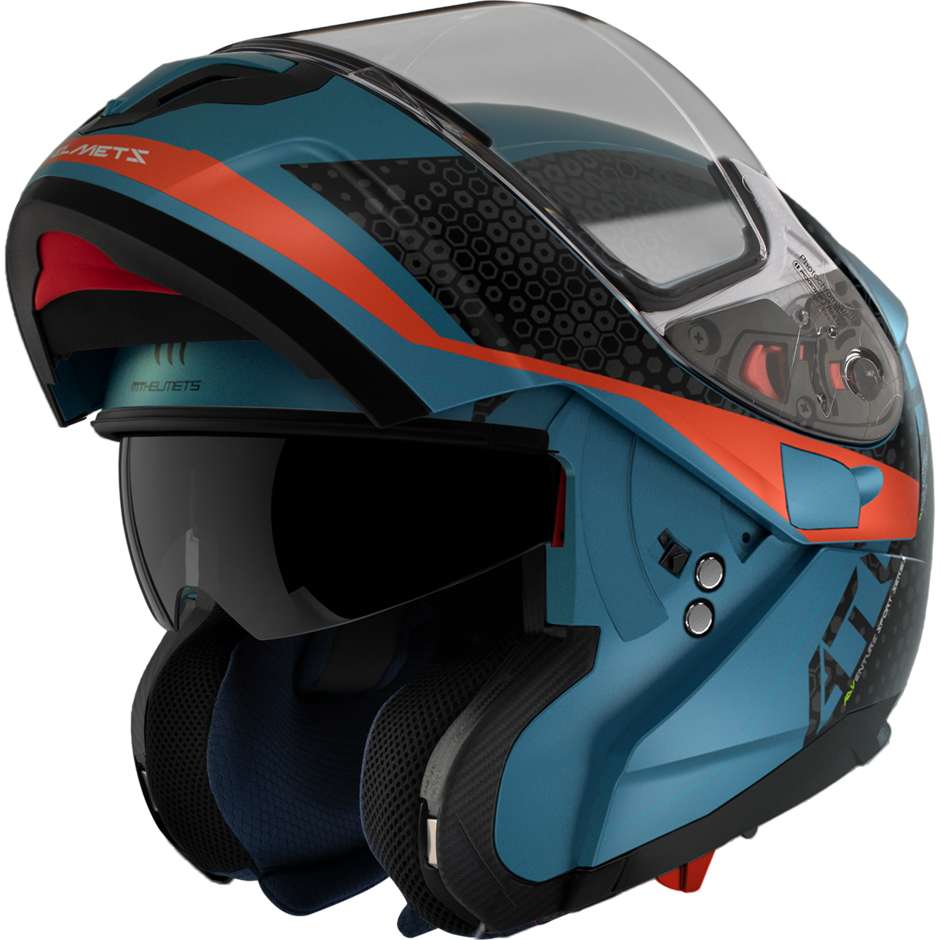 Casco Moto Modulare Omologato P/J Mt Helmet ATOM sv ADVENTURE B7 Azzurro Opaco