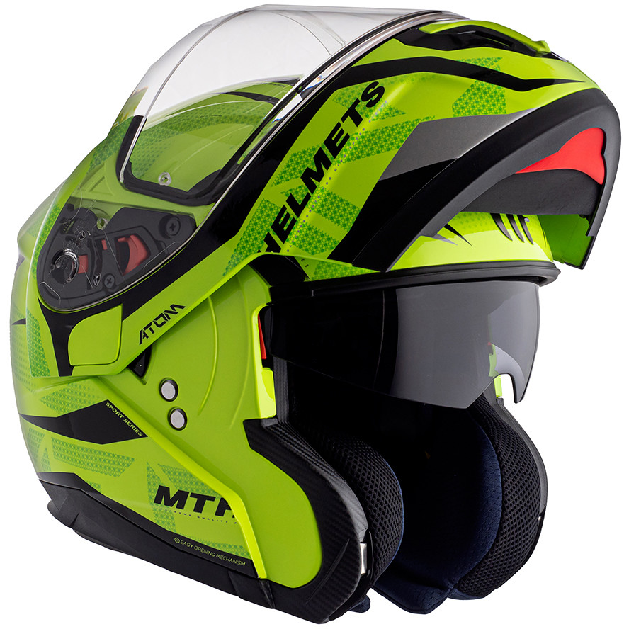 Casco Moto Modulare Omologato P/J Mt Helmet ATOM sv Divergence F1 Giallo Fluo