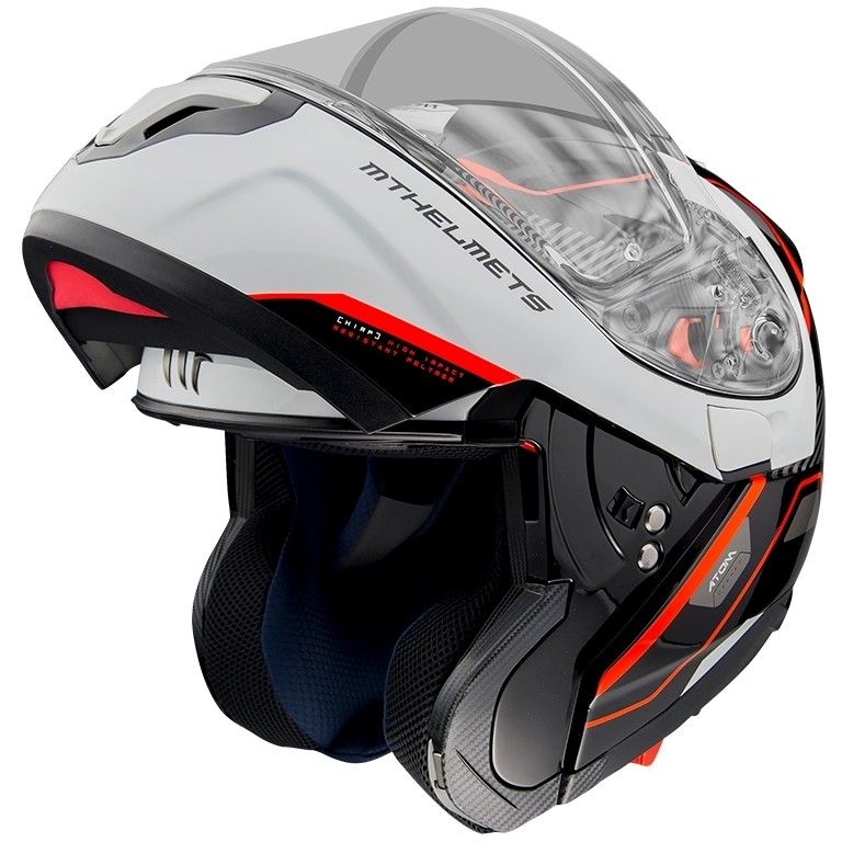 Casco Moto Modulare Omologato P/J Mt Helmet ATOM sv OPENED B5 Bianco Nero Rosso Lucido