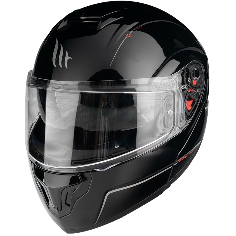 Casco Moto Modulare Omologato P/J Mt Helmet ATOM  sv Solid Nero Lucido