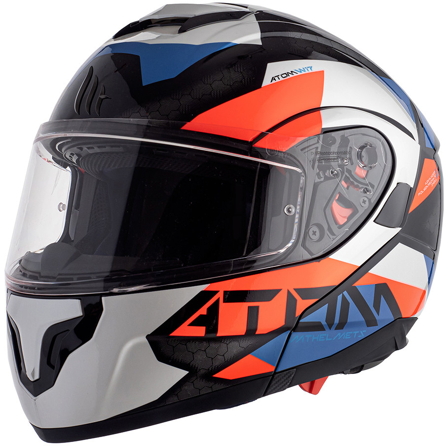 Casco Moto Modulare Omologato P/J Mt Helmet ATOM sv W17 A7 Bianco Blu Rosso Lucido