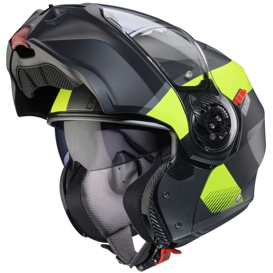 Casco Moto Modulare P/J Caberg DUKE EVO INDY Opaco Gun Metal Giallo Fluo Nero