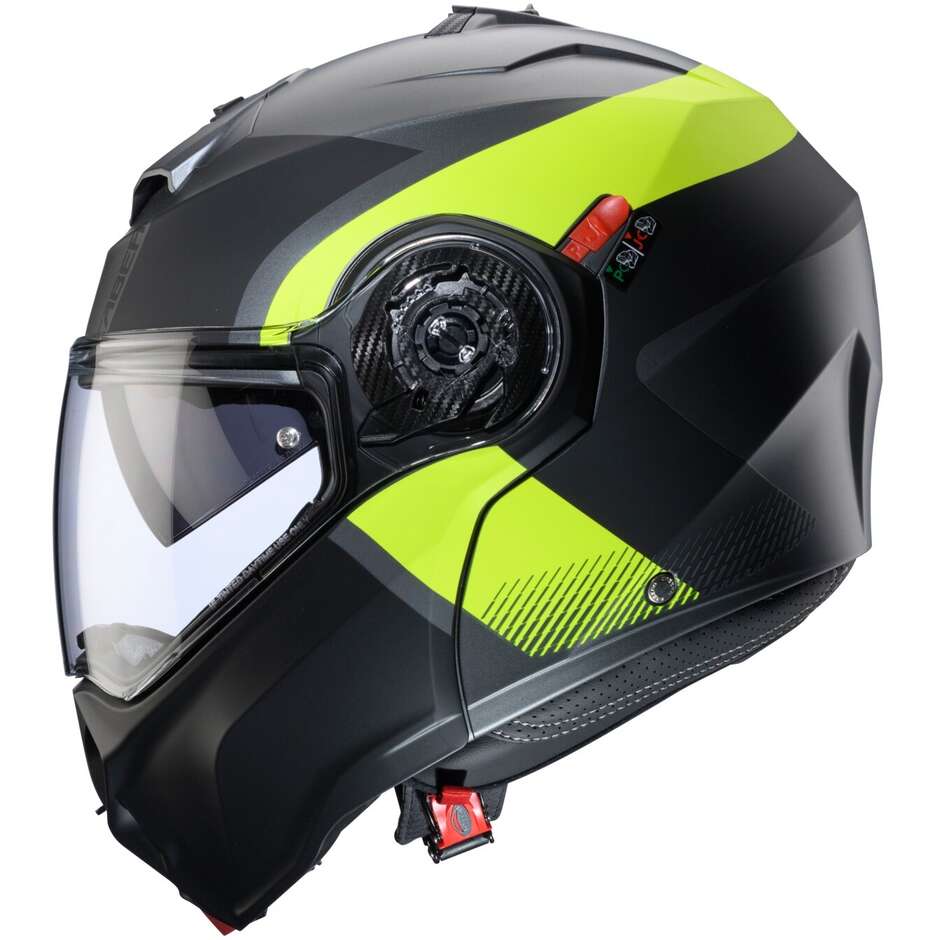Casco Moto Modulare P/J Caberg DUKE EVO INDY Opaco Gun Metal Giallo Fluo Nero