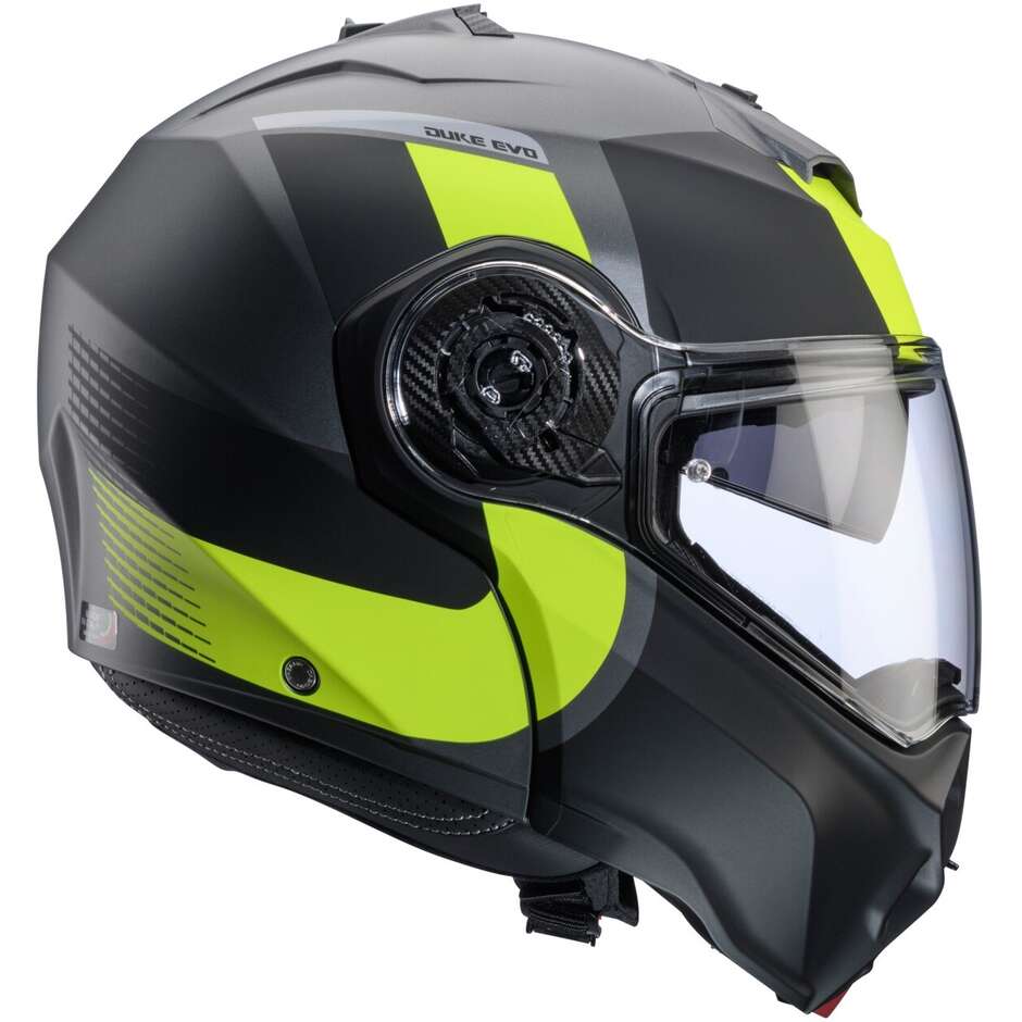 Casco Moto Modulare P/J Caberg DUKE EVO INDY Opaco Gun Metal Giallo Fluo Nero