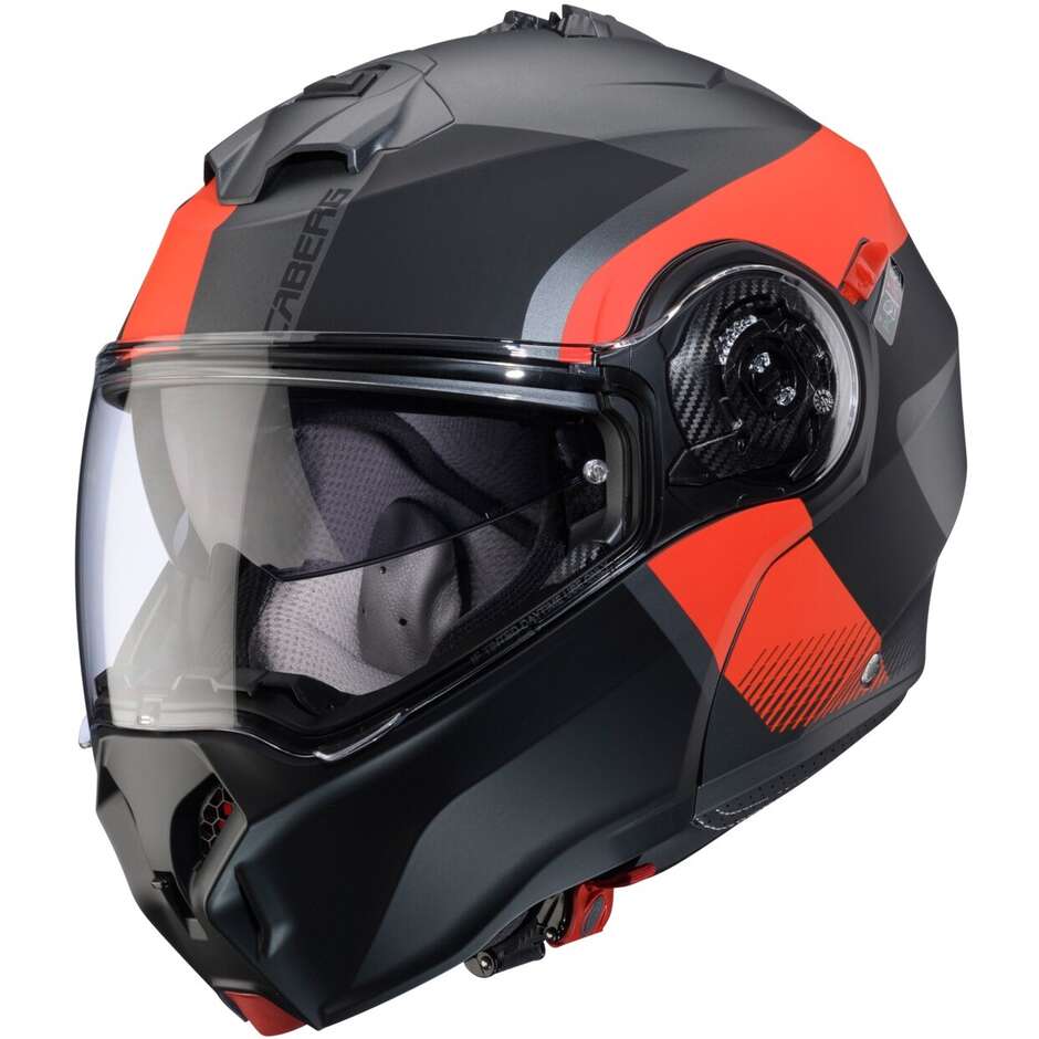Casco Moto Modulare P/J Caberg DUKE EVO INDY Opaco Gun Metal Rosso Fluo Nero