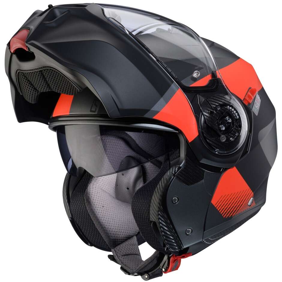 Casco Moto Modulare P/J Caberg DUKE EVO INDY Opaco Gun Metal Rosso Fluo Nero