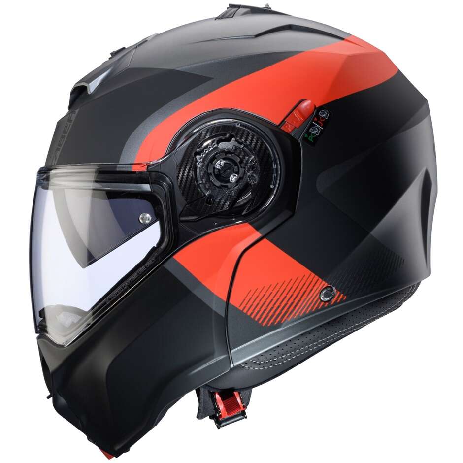 Casco Moto Modulare P/J Caberg DUKE EVO INDY Opaco Gun Metal Rosso Fluo Nero