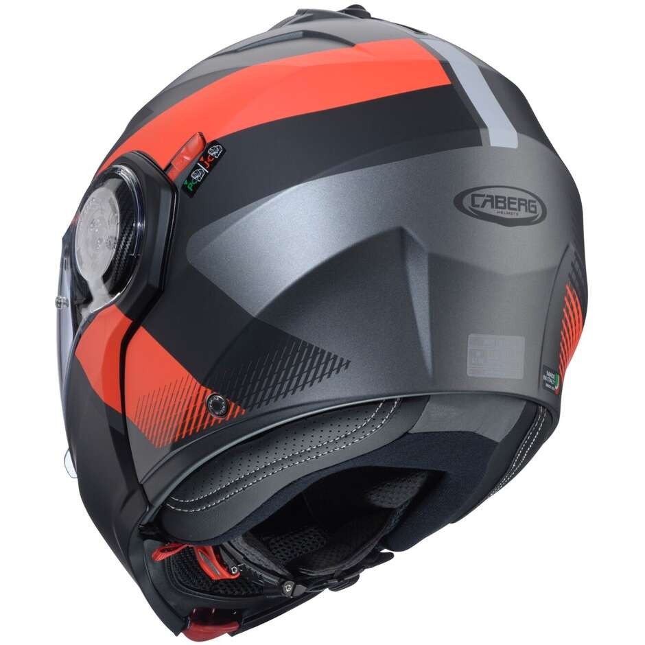 Casco Moto Modulare P/J Caberg DUKE EVO INDY Opaco Gun Metal Rosso Fluo Nero