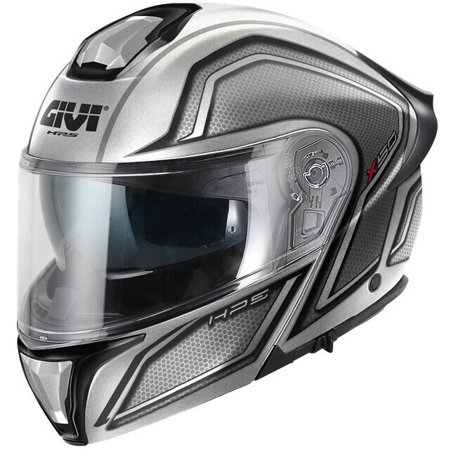 Casco Moto Modulare P/J X50 FIBRA HOLOGRAM Argento Nero taglia L