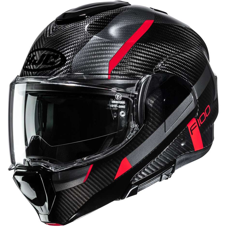 Casco Moto Modulare P/J Hjc F100 CARBON ASKAN MC1 Rosso