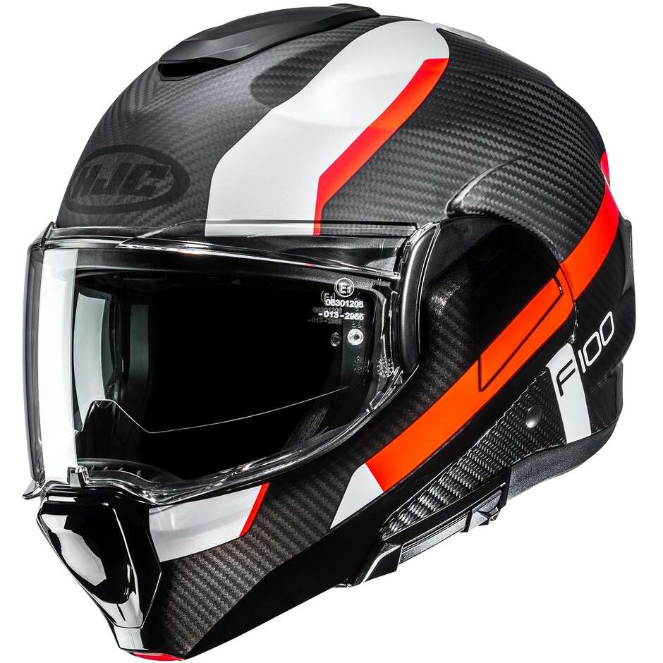 Casco Moto Modulare P/J Hjc F100 CARBON ASKAN MC6HSF Rosso Bianco Opaco