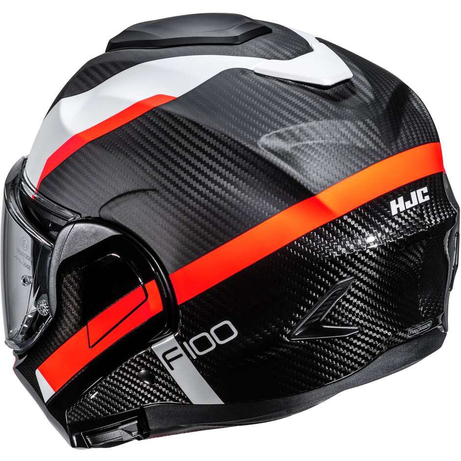 Casco Moto Modulare P/J Hjc F100 CARBON ASKAN MC6HSF Rosso Bianco Opaco