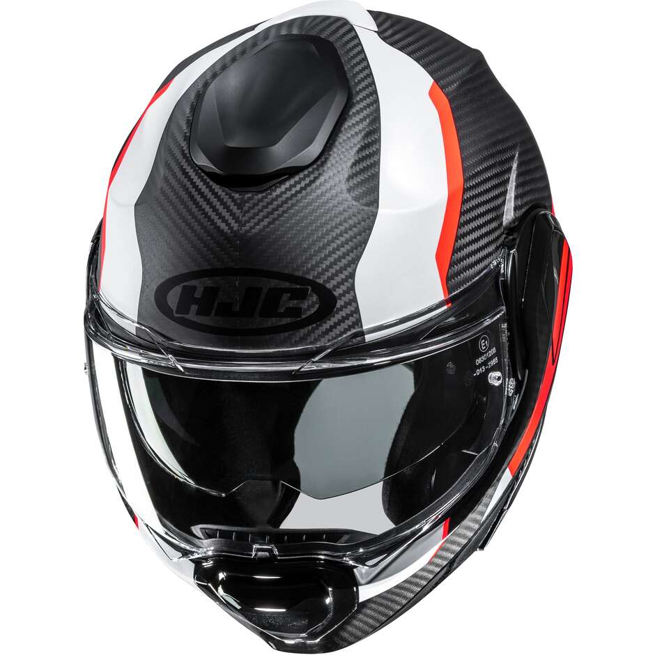Casco Moto Modulare P/J Hjc F100 CARBON ASKAN MC6HSF Rosso Bianco Opaco